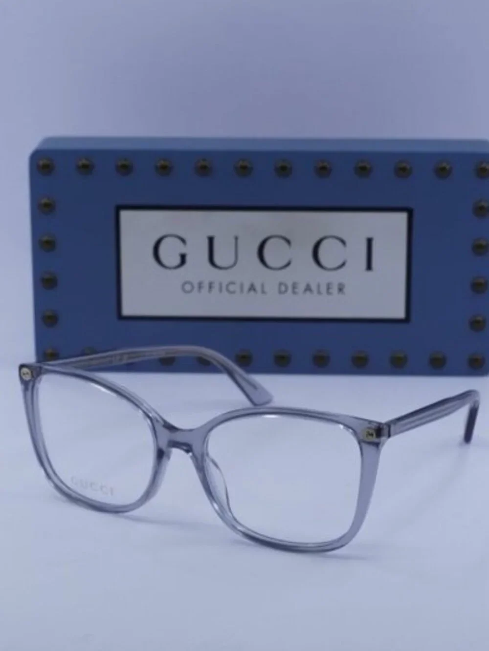 Gucci GG0026O 017 Cat Eye Eyeglasses - Shiny Transparent Denim Blue 53mm